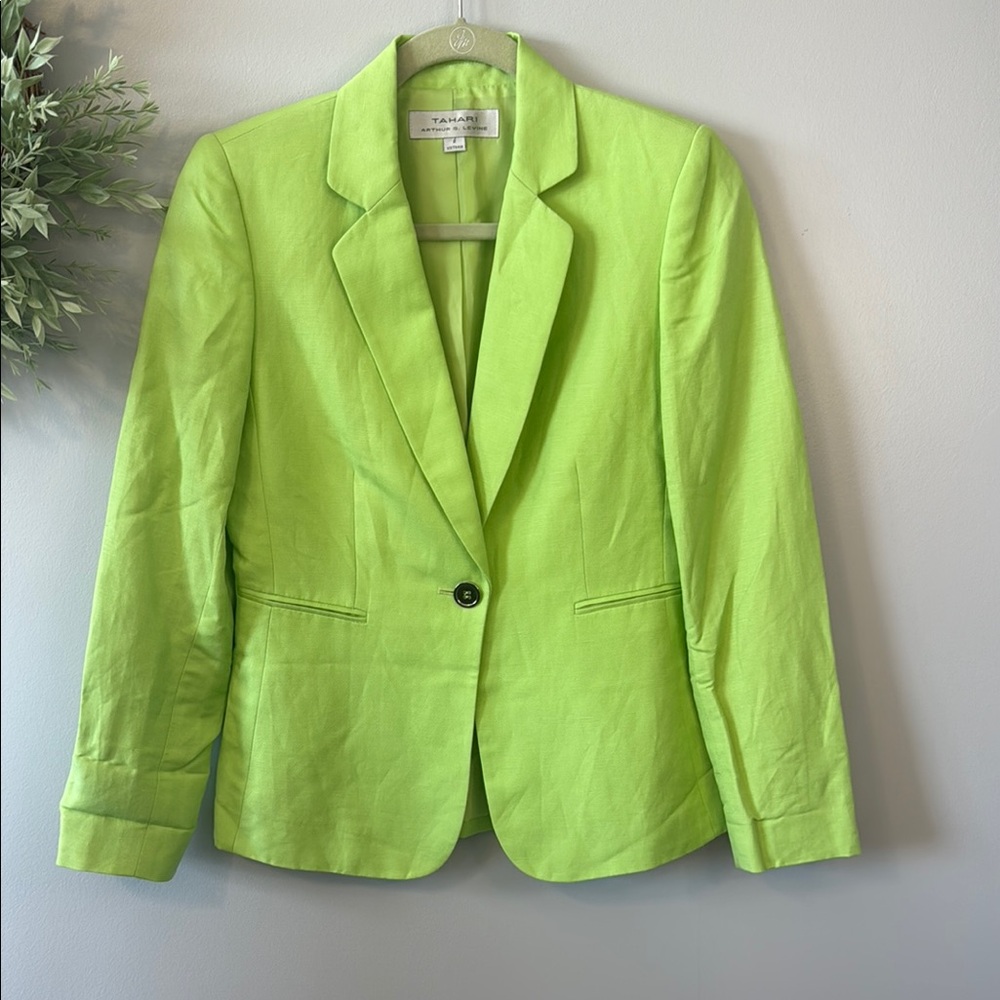 NWOT Tahari ASL Lime Green Blazer Structured Notched Lapel Size 2